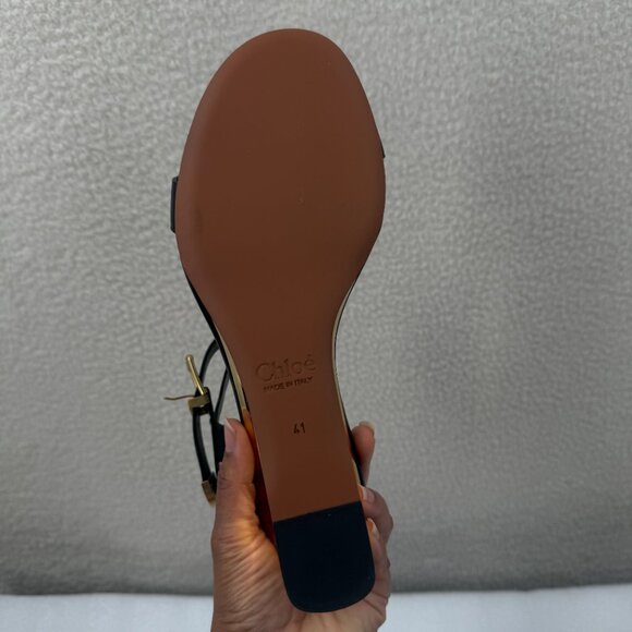 Chloé Rebecca leather sandals Black and Gold Wedge Sz 41 US 11 NEW - Picture 10 of 12